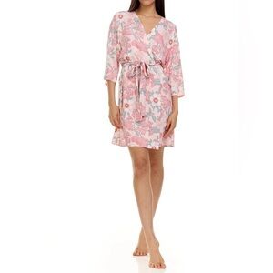 New Flora Nikrooz Adalynn Travel Sleep Lounge Pink Floral Robe Sz L